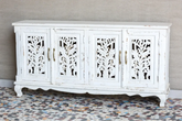 Antique Indian Jali Hand Carved Solid Wooden Sideboard Whitewash 180x40x90cm A0336